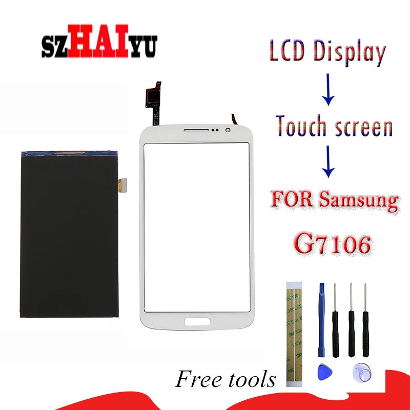 

SZHAIYU LCD Display + Front Touch Screen Digitizer Glass Panel for Samsung Galaxy G7102 G7105 G7106 + Sticker + Free Tools