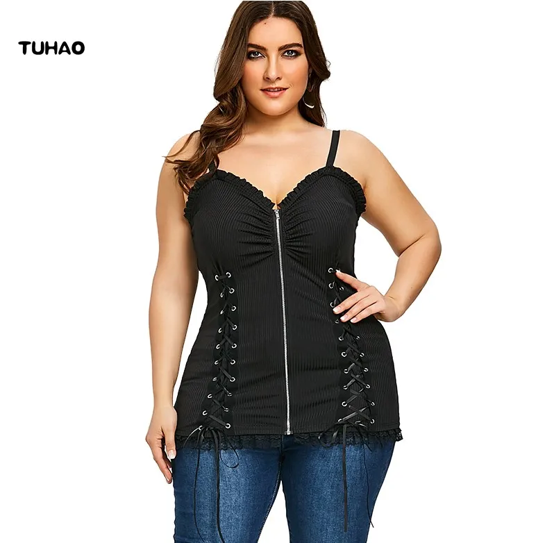 

TUHAO plus size Camis High Quality Spring Summer female casual Ribbons Patchwork Sexy Club Style Women Tank Top QH124
