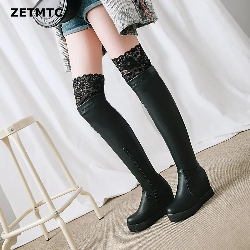 

2018 New Women boot fashion PU Women Over The Knee Boots Lace Up Sexy High Heels Shoes Woman Slim Thigh High Boots Botas 35-43
