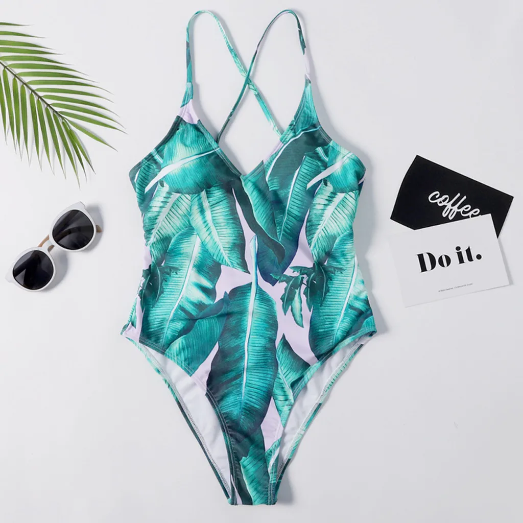 

one piece Swimsuit Women's Sexy Leaf print Bikini Swimsuit Women Bandage Bikini Set Push-Up Brazilian Print Swimwear New Arrival