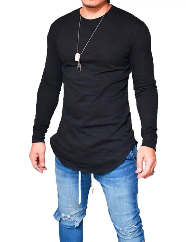 ZACOO/мужские осенние футболки с круглым вырезом и длинными рукавами, модные топы, футболка большого размера, 3 цвета, Длинные Стильные повседневные мужские футболки san0 - Цвет: black