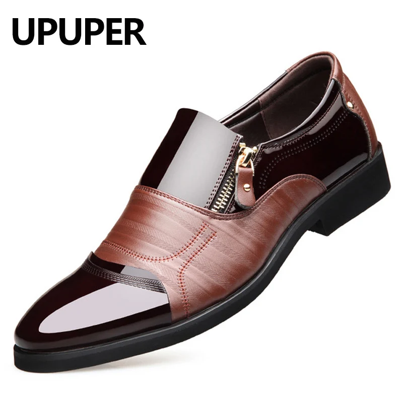 

UPUPER Fashion Mens Oxfords Business Men Shoes High Quality Leather Soft Casual Breathable Flat Zip Shoes Men Black Brown
