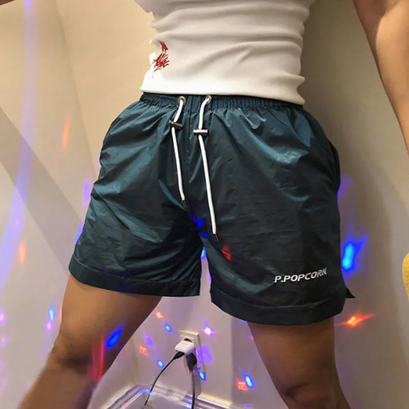 

3-Color P.POPCORN Embroidered Futuristic Fabric Elasticated Waist Shorts
