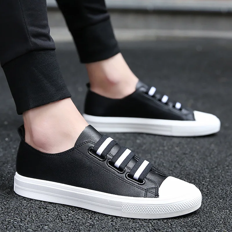 

2017 Summer Men Casual Shoes Breathable Men's Flat Shoes Zapatos Hombre Pu Leather Black White Mens Shoes Low Slip On For Men