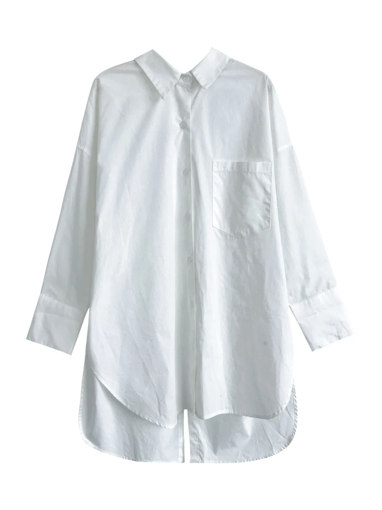 [XITAO] модная новинка, Женская Осенняя Свободная рубашка с отложным воротником и длинным рукавом, Женская однотонная Повседневная Блузка с карманами ZLL1597 - Цвет: white   ZLL1597