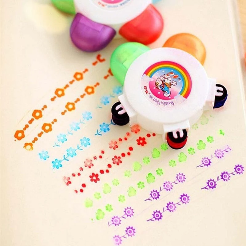 Kids Flower Scroll Stamper Seal Toy Children Custom Plastic Self Inking Stamper Painting Toys