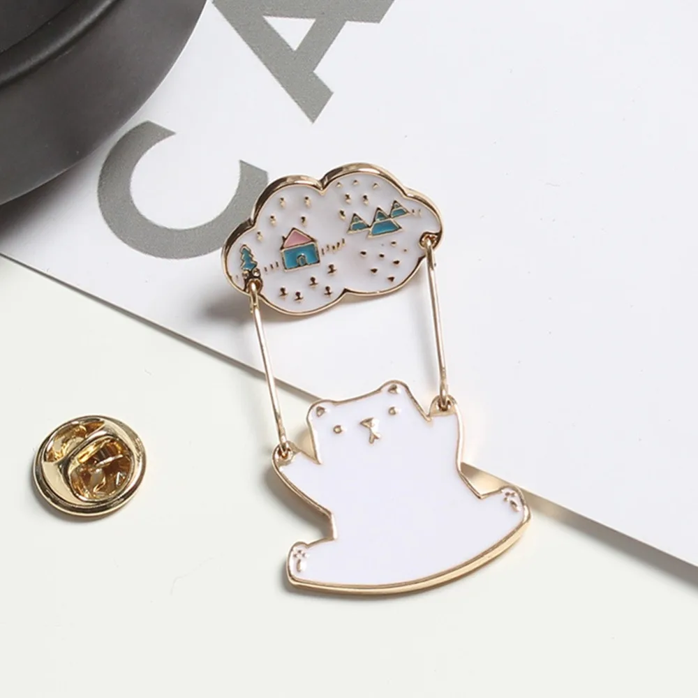 Симпатичный милый мультяшный животного Sea Bear брошь капельного Jewellery Polar Bear Pin брошь эмали сплава брошь тканевый мешочек Кепки аксессуар подарок