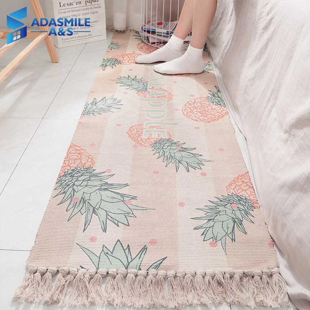 

Nordic Long Bedside Rugs Carpet Cotton Weaving Pineapple Mat Home Decoration Bedroom Kitchen Bathroom Tea Table Rugs and Carpet