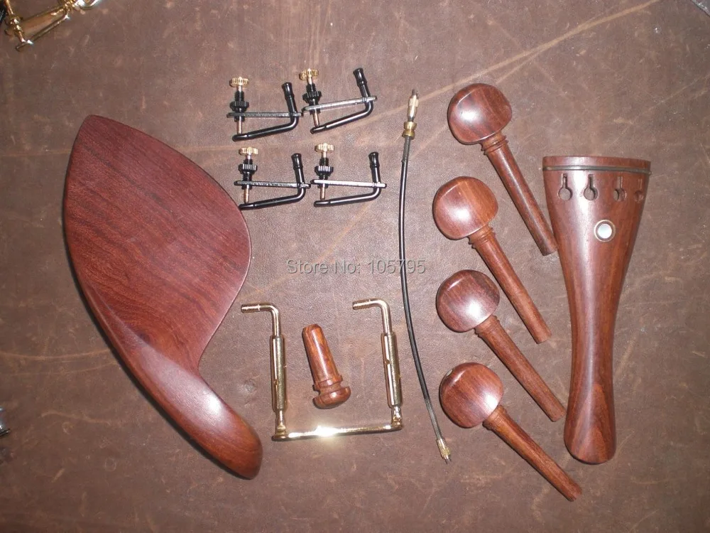 

1 Set Rose wood Violin parts with tail piece chin rest pegs fine tuner tail gut and clamp 4/4