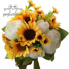 Perfectlifeoh Подсолнух букет невесты Искусственные цветы на свадьбу невесты фотографии держащие цветы