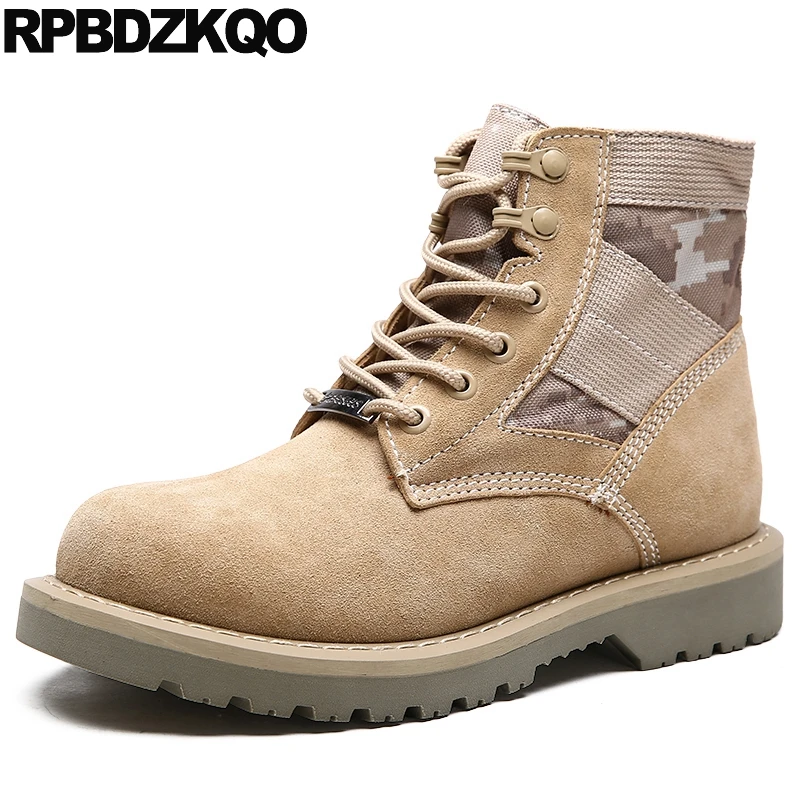 

Round Toe Autumn Camouflage Platform Military British Style Boots Army Ankle Lace Up High Sole Shoes Men Combat Suede Booties