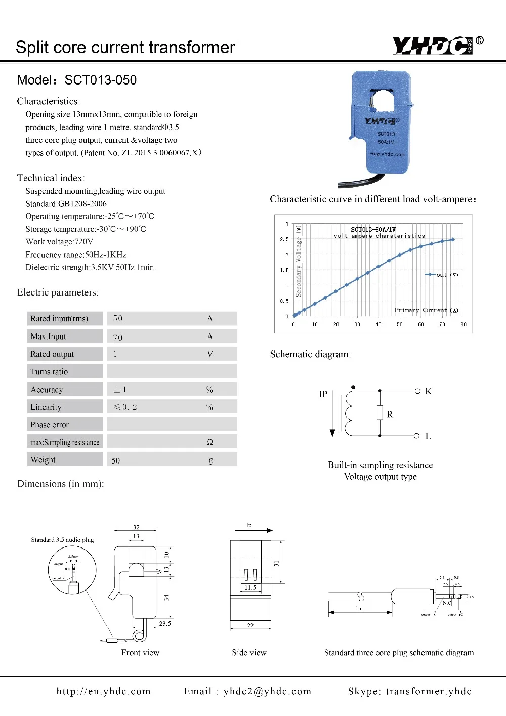 SCT013-050 Вход 0-50A Выход 0-1V Разделение сердечника настоящие Сенсор трансформатор переменного тока Тесты большого тока Сенсор