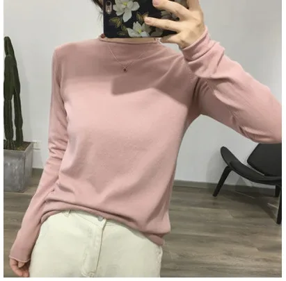 2019 Ранняя осень сплошной цвет o-образным вырезом свитер корейский стиль женский тонкий длинный рукав вязаный пуловер