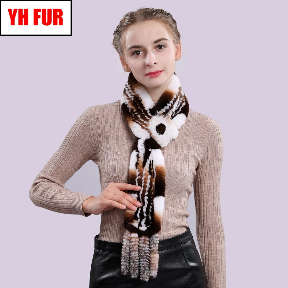 

2019 Girl Real Rex Rabbit Fur Ring Scarves Women Winter Rex Rabbit Fur Scarf Warm Soft Handmade Knitted Natural Real Fur Scarfs
