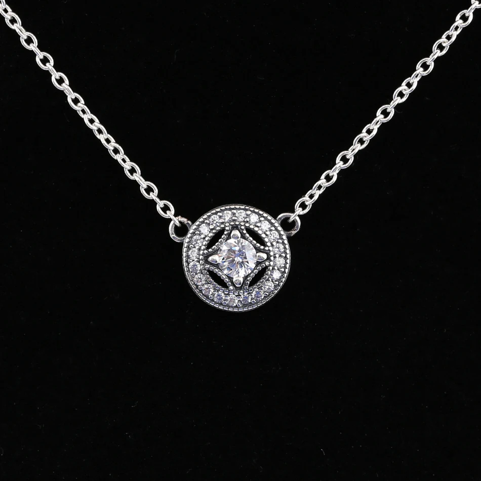 

New 925 Sterling Silver Necklace Allure Collier With Crystal Pendant Necklace For Women Wedding Party Gift Diy Original Jewelry