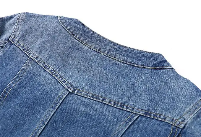 Джинсовая куртка размера плюс с круглым воротником 4XL 5XL, милая женская синяя куртка-бомбер, светильник, короткая джинсовая куртка с длинным рукавом, повседневное пальто