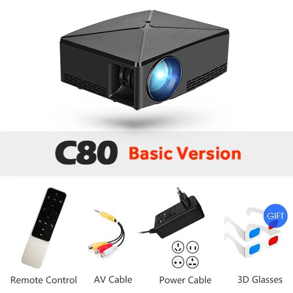 AUN Proyector C80 UP, разрешение 1280x720, 2200 люмен с Android wifi HD мультимедийный проектор для домашнего кинотеатра, дополнительный мини-проектор C80 - Цвет: C80