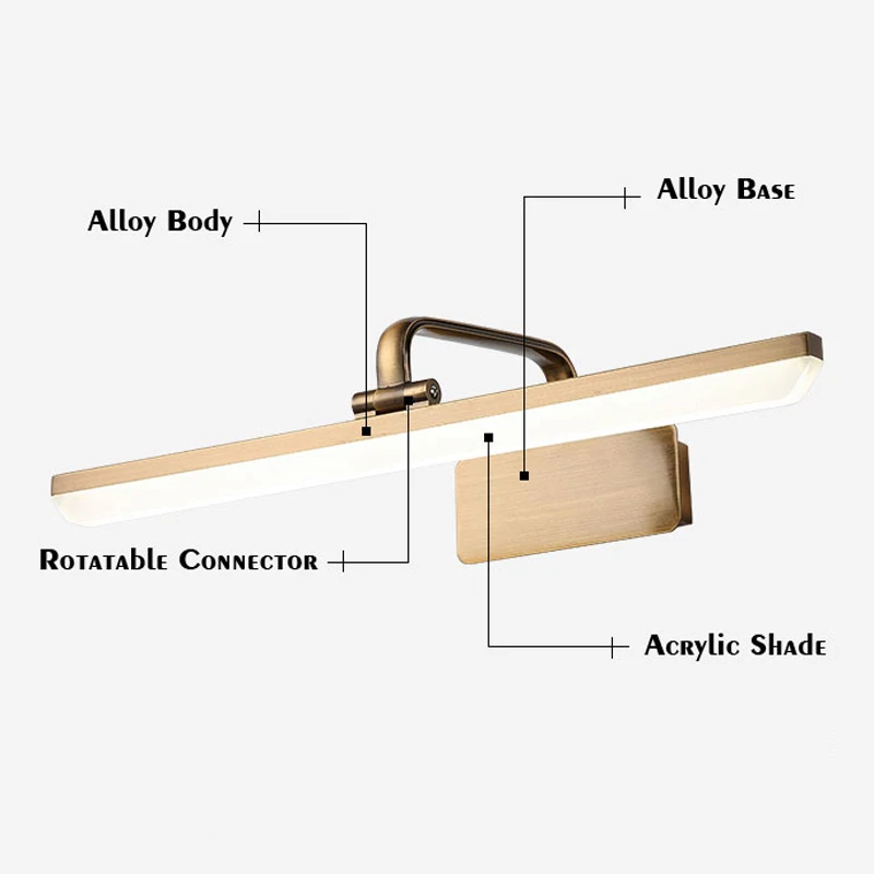 Европейский бронзовый корпус светодиодный косметический зеркальный светильник для макияжа туалетный столик набор лампа настенный светильник для ванной комнаты Комплект 30 см 6 Вт