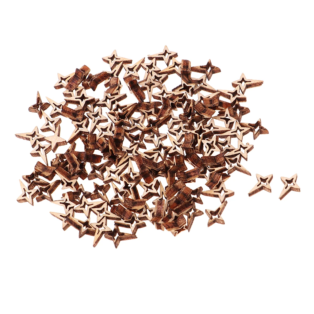 100pcs Unfinished Wood Hollow 4-pointed Star Wooden Pieces Embellishment for Kids Crafts Wedding Party Decoration