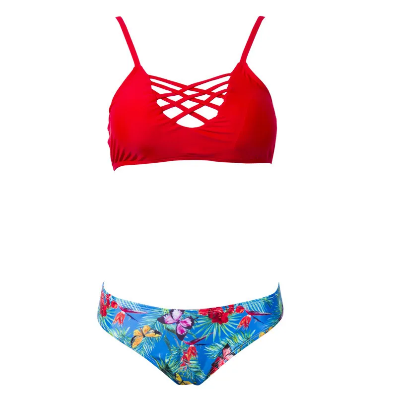 ITFABS UK Womens Push up Padded Bikini Set bust cross floral Swimsuit