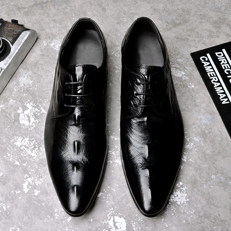 

Men Business Shoes Crocodile Cow Leather Breathable Comfortable Fashion Flats Men Dress Shoes Wedding Casual Shoes for Men