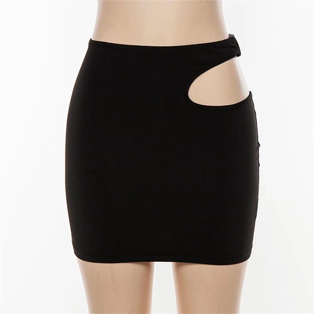 

Meihuida 2019 New Women High Waist Plain Stretch Summer Bodycon Pencil Tube Mini Skirt Solid Black Hollow Out Skirts