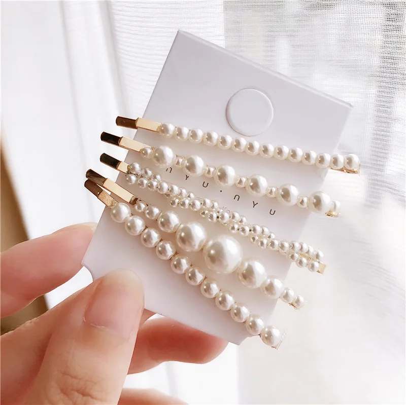 New Korean Fashion Retro Full Pearl Hairpin Geometric Hairclip for Women Wedding