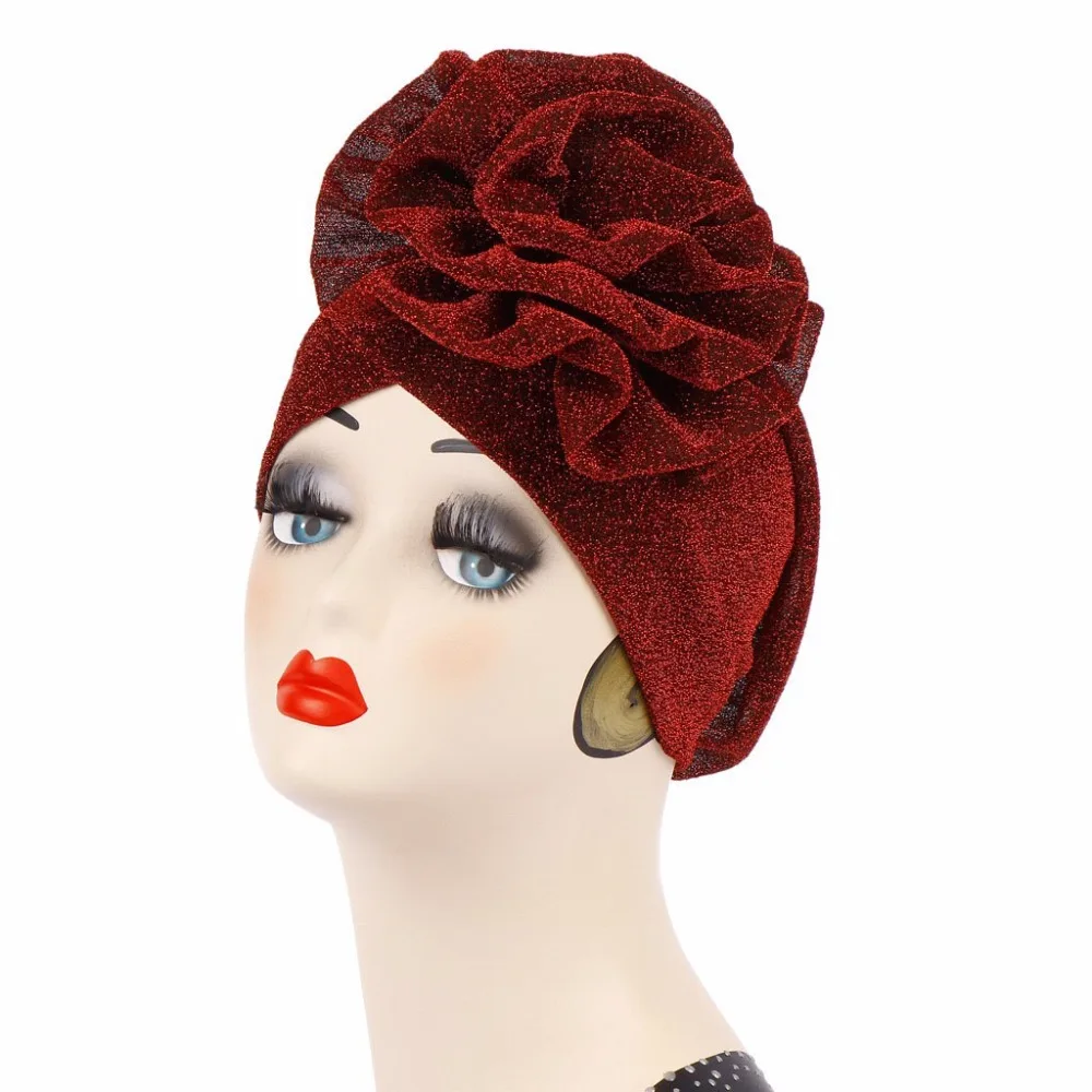 

Gold Thread Bonnet Fashion Wome Turban Hat Indian Muslim Head Scarf Ladies Head Cover Headwrap Cancer Chemo Hat
