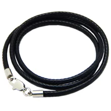 1,5mm 2mm 3mm Cordón de cuero negro collar Cadena de acero inoxidable langosta conector con broche redondo encerado cuerda para hombres y mujeres 55cm 80cm