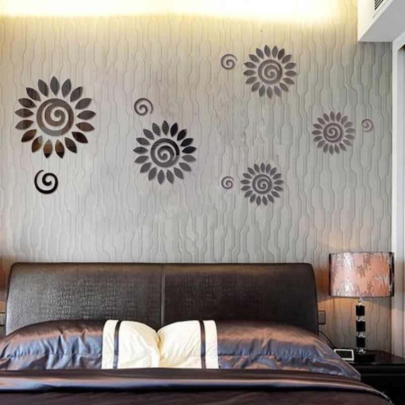 

3D Mirror Wall Stickers Nice Home Decor 5 Flowers Sticker Decor DIY Self-adhesive Sticker Decoration Wall Sticker Wall Decals