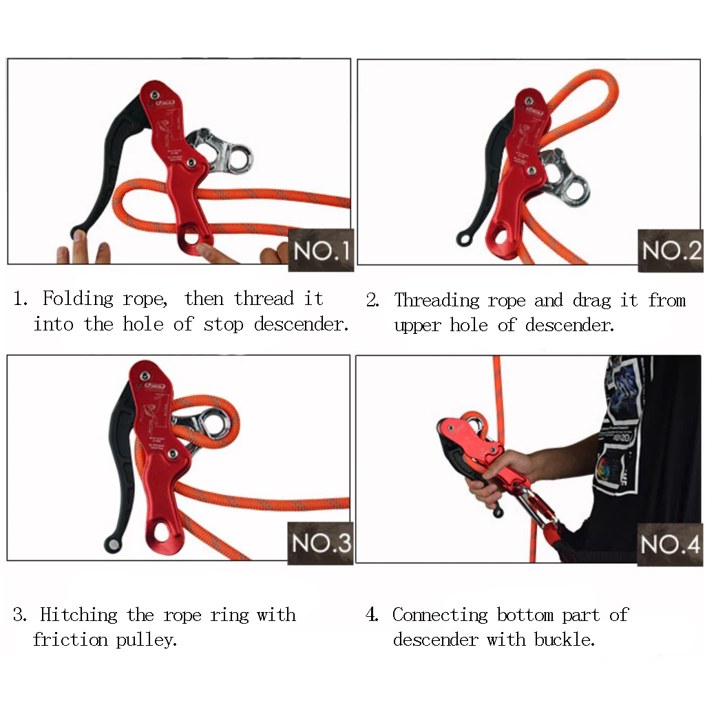 Profissional do Belay do Descender da Parada Dobro da Auto-travagem para a Engrenagem de Salvamento do Equipamento da Árvore da Escalada para a Única Corda de 10-12mm Dispositivo Escalada para Única da a 3 Cheap Acessórios para escalada