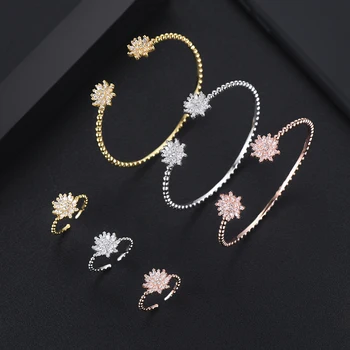 

boucle d'oreille femme 2019 6 PCS Super Openning Bangle Ring Jewelry Set Shiny Micro Cubic Zirconia Paved Bridal Wedding