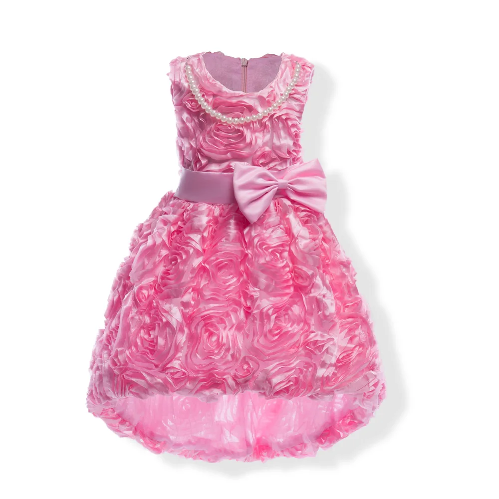 

Flowers Girls Princess Dress Kids Rose Tuxedo with Bow Children Vest Wedding Clothing Pink Color for 3Y-10Y
