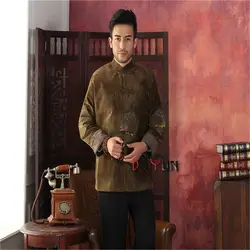 Скидка золото китайской традиции среднего возраста Для мужчин куртка с длинным рукавом с вышивкой дракона пальто Тан костюм размеры s m l xl