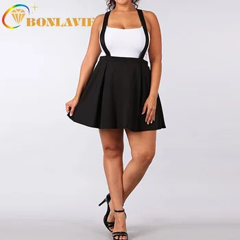 

Summer Cloth Large Size Women Strap Skirts Solid Color Skirt with Shoulder Straps Empire Waist Black Ankle-Length A-Line Skirt