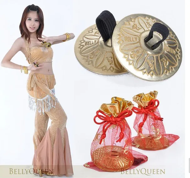 

2pcs Belly Dance Props Accessory Fine Copper Egypt Finger Cymbal 2pcs/pair Gold Color