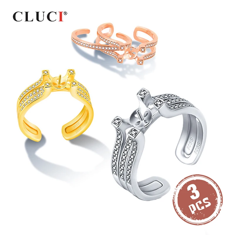 

3 шт., серебристые регулируемые свадебные кольца CLUCI SR2231SB