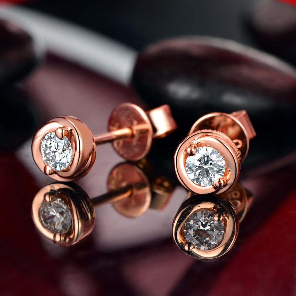Caimao 0.28ct Round Moissanite Studs 14K Rose Gold Earrings for Women