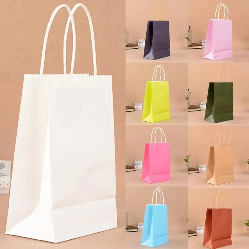 

Environment Friendly Kraft Paper Bag Gift Bag With Handles Recyclable Shop Store Packaging Bag 10 Colors