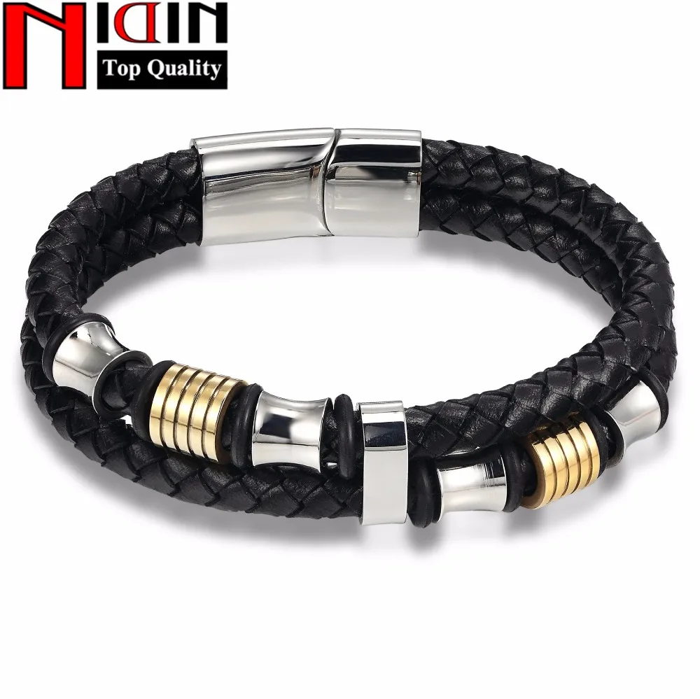 Мужской кожаный браслет из нержавеющей стали 19 см 21 см|men jewelry|leather braceletmale leather bracelet