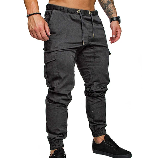 2018 Plus Size Men’s Long Pants Multi-pocket Solid Slim Male Cargo Pants Elastic Waist Joggers Fashion Casual Military Trousers