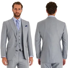 Classic Style Two Button Light Grey Groom Tuxedos Groomsmen Men’s Wedding Prom Suits Bridegroom (Jacket+Pants+Vest+Tie) K:925