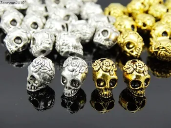 

Solid Metal Rose Skull Head Bracelet Necklace Connector Charm Beads Silver Gold 50Pcs/Pack