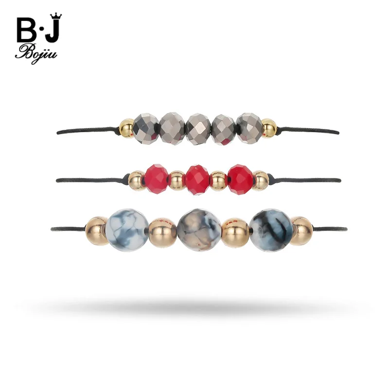 

BOJIU 3 Pcs/Set Red Grey Crystal Natural Stone Bracelets For Women Simple Lace Up Bracelet Sets For Women Charm Bracelet BCSET75