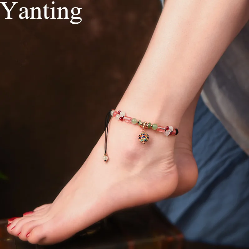 

Yanting Ethnic Delicate Anklet For Women Watermelon Crystal Aventurine Beads Anklets Cloisonne Pendant Foot Jewelry Gift 001