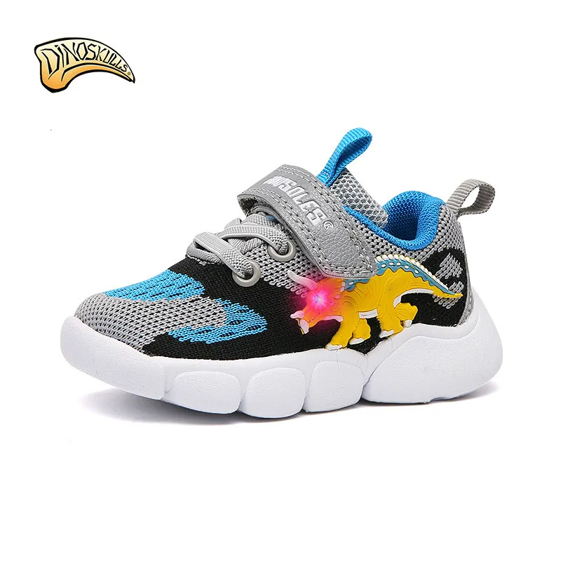 Spring Baby Boys Shoes with Lights Dinosaur Led Kids Light Up Shoes Mesh Breathable Glowing Sneakers Children Sports Trainers
