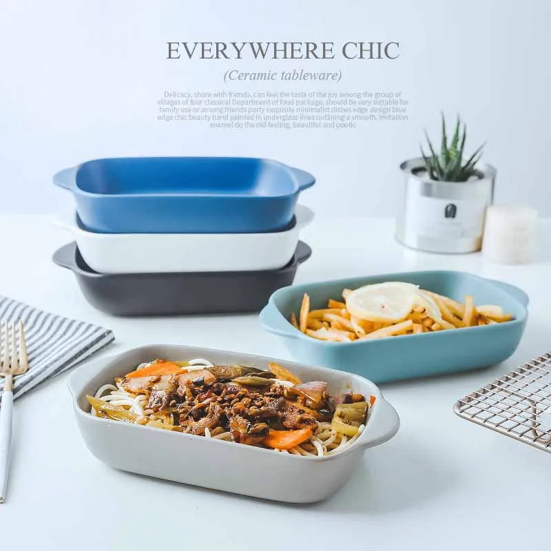 

Double-ear Baking Pan Home Breakfast Plates Salad Dish Nordic Food Tray Cheese Risotto Baked Dish Kitchen Oven Dishes