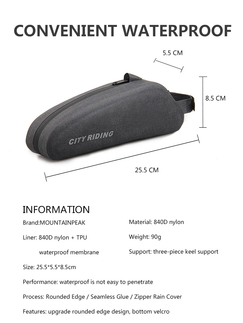 Clearance Mountainpeak Bicycle Bags Waterproof Bike Front Beam Pack Tube Saddle Bag Mountain Bike Saddle Bag  Bike Top Front Tube Bag 2