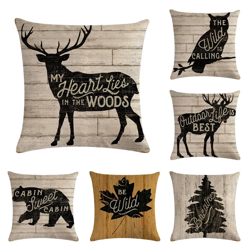 

Cute Cartoon Pattern Anime Pillowcase Bear Moose Pillow Case Married Couples Kitten Cushions Cover Outdoor Chair Cushion45x45cm