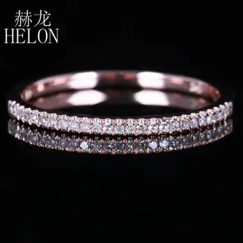 

HELON Solid 14K Rose Gold Stackable Pave Brilliant 0.15ct Natural Diamonds Wedding Band Engagement Ring fine jewelry